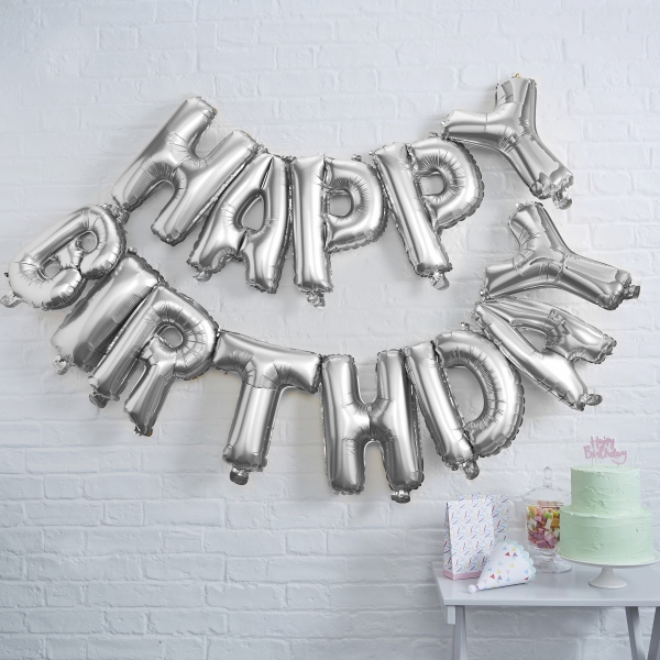 Balloon Bunting - Happy Birthday - Silver
